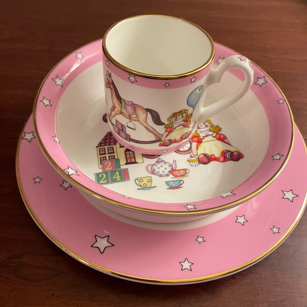 Halcyon Days  Nursery Baby Girl 3-Piece Dining Set Fine Bone English China HTF